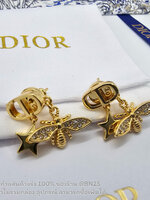 [ออริ] CHRISTAIN DIOR BEE STAR PETIT CD Earrings ต่างหูผึ้ง ดิออร์ งานไฮเอน อะไหล่สีทอง รูปผึ้ง และ ดาว ประดับคริสตัล งานออริ มาพร้อมถุงกระดาษ ซองซิปล็อคปั๊มแบรนด์