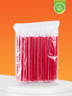 [12mm] หลอดดูดน้ำ สีแดง หลอด12มิล หลอดใหญ่ หลอดพลาสติก ทรงตรง ปลายแหลม ห่อฟิล์ม หลอดดูดไข่มุก 100เส้น/แพ็ค