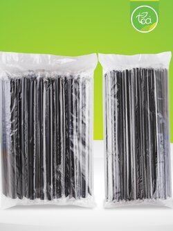 หลอดดูดน้ำ สีดำ พลาสติก ทรงตรง ปลายแหลม ยาวพิเศษ หลอดกาแฟ พลาสติก หลอดชาไข่มุก หลอดห่อฟิล์ม 100ชิ้น/แพ็ค