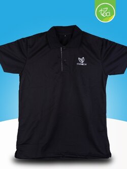 เสื้อยืด คอปก เสื้อโปโล เข้ารูป สีดำ แขนสั้น ปักลาย CHAMICHI ออกแบบโดย ทีอีเอ