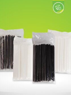 หลอดดูดน้ำ หลอดทรงตรง สีขาว สีดำ สีแดง ปลายแหลม ห่อฟิล์ม หลอดชานมไข่มุก หลอดกาแฟ Plastic straw 6mm, 12mm 100 เส้น/แพ็ค