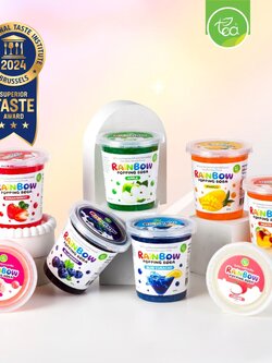 มุกป๊อป ไข่มุกป๊อป แบบถัง ขนาด 907 กรัม มุกป๊อปเรนโบว์ มุกป๊อบปิ้ง ป๊อปปิ้งโบบา Rainbow Popping Boba ท็อปปิ้ง รสผลไม้ สำเร็จรูป พร้อมทาน ตรา ทีอีเอ