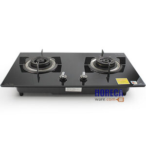 เตาแก๊สแบบฝัง 2หัว ระบบตัดแก๊ส หน้ากระจก ตราลัคกี้เฟรม