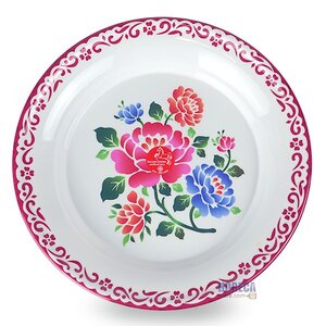 ถาดกลมเมลามีน 9.75" ลายแดง ตราม้าทอง