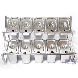 ชั้นวางอ่างอาหาร 1/9 10ช่อง ปรับจำนวนช่องอ่างได้ พร้อมกระบวย ตราบอส