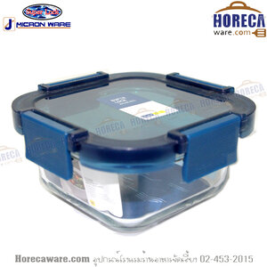 กล่องซุปเปอร์ล็อคแก้ว จตุรัส 320ml ฝาสีฟ้า เจซีพี [jc-6216]