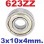 แบริ่ง 623zz Ball Bearing 3x10x4mm ใส่แกน 3mm. Bearing steel 623-ZZ 3*10*4mm High Quality Chrome Steel ตลับลูกปืน
