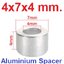 Isolation Column 4x7x4 mm. Aluminium Spacer bearing separation gasket ring pulley support