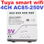 Tuya smart wifi access control relay inching self-locking interlocking module remote control switch AC 85-250V,Micro USB 5V input.