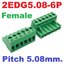 2EDG5.08-6P Plug-in Terminal Block 6 pin plug socket Female 300V 15A Pitch 5.08mm Wire Range 28-12AWG ตัวเมีย