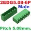 2EDG5.08-6P Plug-in Terminal Block 6 pin Sealed straight pin socket Male 300V 15A Pitch 5.08mm Wire Range 28-12AWG ตัวผู้