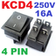 สวิทช์ 2 ทาง 4 ขา 16A 250V (20A 125VAC) 25X31mm 4 Pin 2 Position ON-OFF DPST Snap in Black Big Boat Rocker Switch KCD4-201-4P สวิตช์