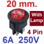 สวิตช์ 2ทาง 4ขา ขนาด 20 mm มีไฟสีแดง. บนกลมล่างเหลี่ยม below the uper circle Round Black Rocker Switch 4 Pin 6A 250V / 10A 125V DPST ON-OFF Snap-in with RED light 20mm Diameter KCD1 สวิทช์กระดก