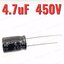 4.7uF 450V 5x15 mm. Pitch 5mm. ตัวเก็บประจุ อิเล็กโทรไลต์ straight aluminum electrolytic capacitor