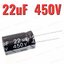22uF 450V 16x26 mm. Pitch 7.5mm. ตัวเก็บประจุ อิเล็กโทรไลต์ straight aluminum electrolytic capacitor