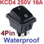 สวิตช์กันน้ำ 2 ทาง 4 ขา ไม่มีไฟ AC 250V 16A KCD4 DPST On-Off Switch 4 Pin Black color Waterproof Rocker Switch High Current Power Rocker 2 Gear 4 Foot Waterproof Power Switch สวิตช์กระดก