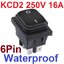 สวิตช์กันน้ำ 2 ทาง 6 ขา ไม่มีไฟ AC 250V 16A KCD2 DPDT On-Off Switch 6 Pin Black color Waterproof Rocker Switch High Current Power Rocker 2 Gear 6 Foot Waterproof Power Switch สวิตช์กระดก