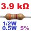 3.9K 1/2W (0.5W) 5% ตัวต้านทาน แพ็คละ 10 ตัว Carbon Film Fixed Resistor