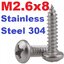 สกรูสแตนเลส 2.6x8 มม.หัวกลมแฉก สีขาว M2.6x8 mm. stainless steel 304 round head flat tail self-tapping screw cross groove M2.6*8mm.