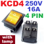 สวิตช์กระดก 4 ขา มีไฟสีเหลือง Rocker Switch 16A 250V (20A 125V) AC Electrical Equipment Switches 4 Pin KCD4 สวิทช์