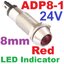 LED Pilot Lamp 24V 8mm. Red color Panel Dash Light Signal Lamp Leading Indicator Warning Lamp