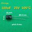 ตัวเก็บประจุ 100uF 25V pitch 3 mm. Chongx radial Electrolytic capacitor