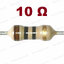 ตัวต้านทาน 10 โอห์ม 1/4W 5% แพ็คละ 10 ตัว 10 Ohm 0.25W Carbon Film Fixed Resistor 10R