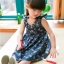 #sale ชุดเดรสเด็กลายดอกไม้น่ารัก ยีนส์นิ่ม ตรงไหล่ ผูกโบว์สวย