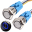 สวิตช์กันน้ำ กดติดปล่อยดับ สแตนเลส แป้นเรียบ ฺBlue LED 24V self-reset 16 mm Push Button Switch, IP66 Waterproof 250/5A Metal On-Off Switch Momentary Switch Explosion-proof สวิทช์